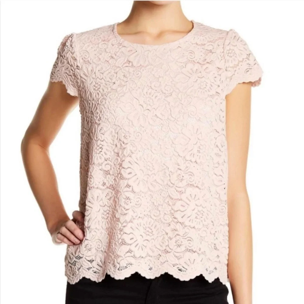 PHILOSOPHY Blush Pink Lacey Short Sleeve Top S - Picture 1 of 10